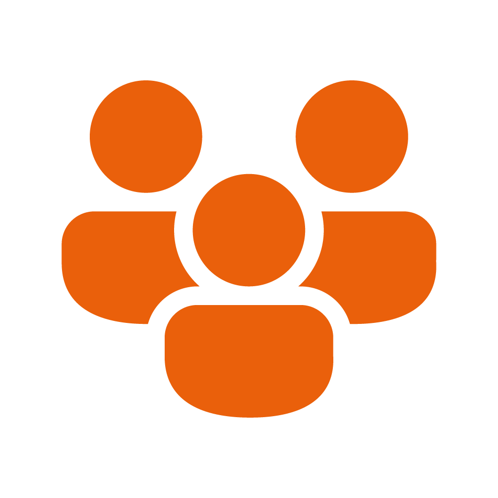 Drei stilisierte orangefarbene Personen-Icons, die eine Gruppe darstellen.