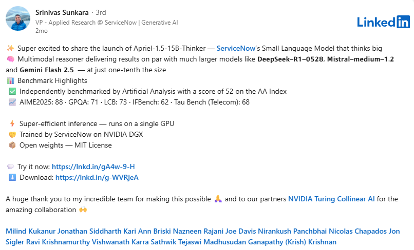LinkedIn Post: Launch of Apriel-1.5-15B-Thinker