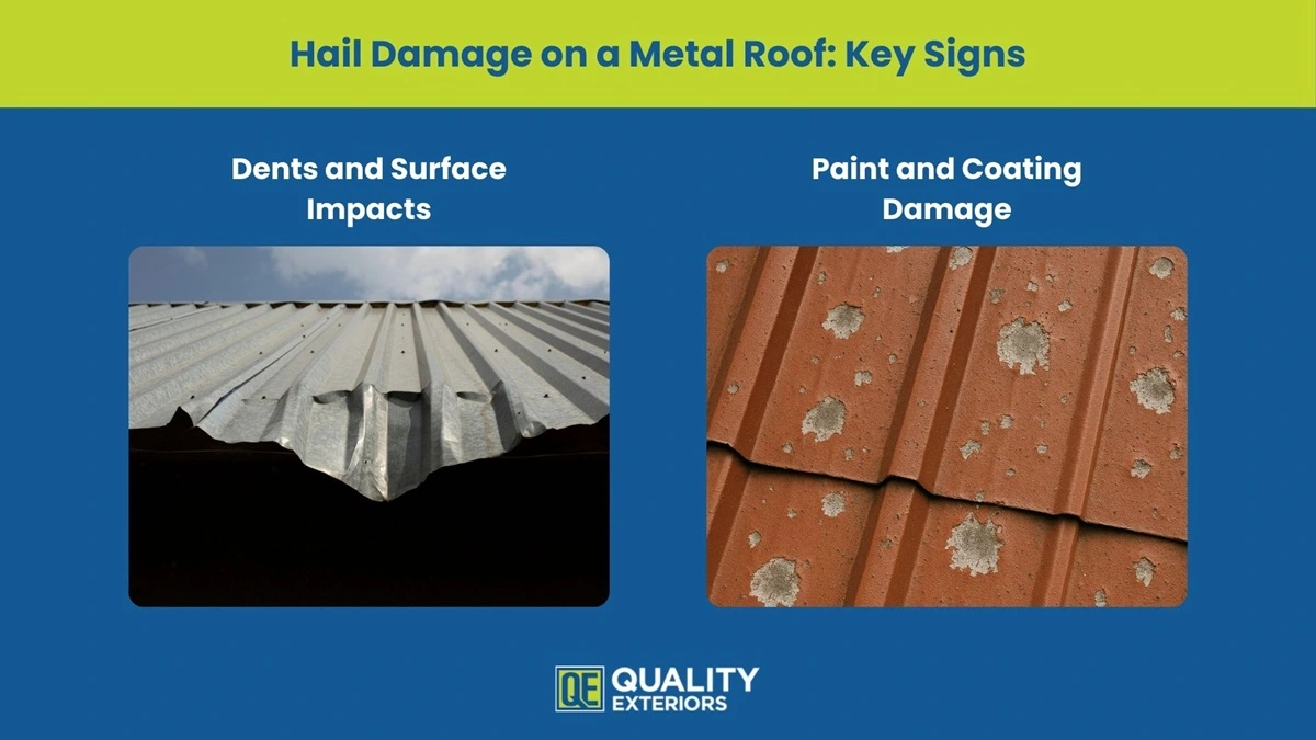 What does hail damage look like on a roof? Signs of a damaged metal roof