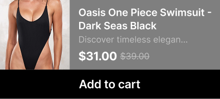 Woman wearing a black one-piece swimsuit with a scoop neckline.
