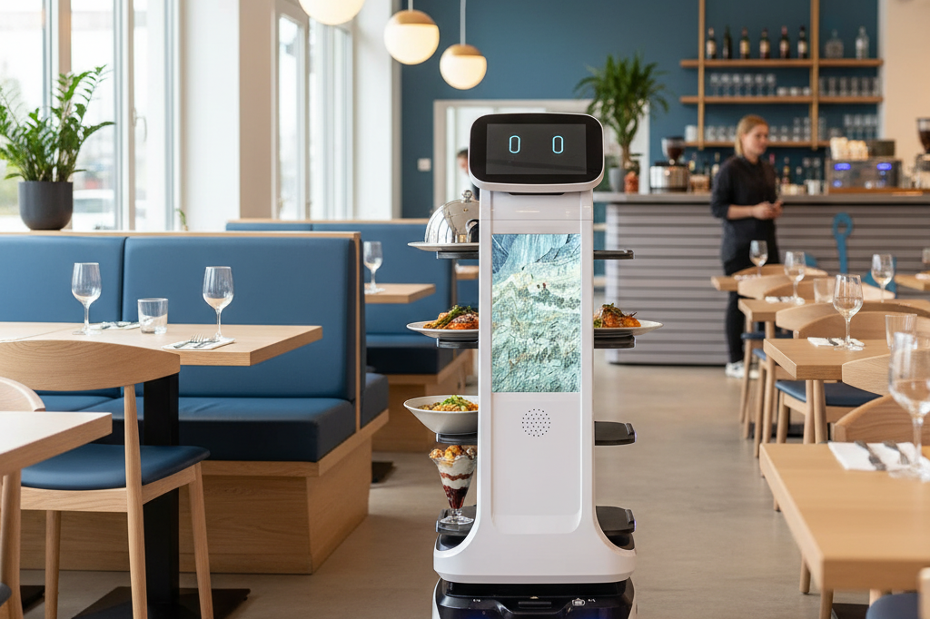 Use the exact robot from the reference image. Do not alter its appearance, desi…