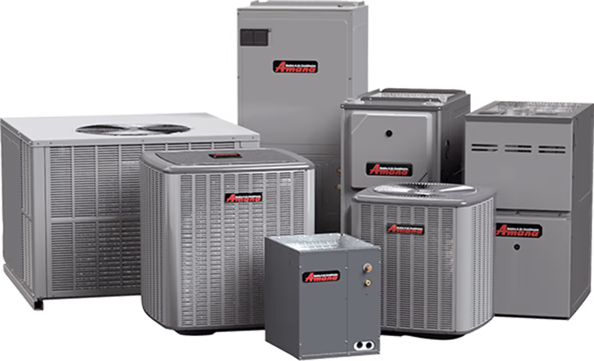 Multiple Amana HVAC units and systems in various sizes and configurations
