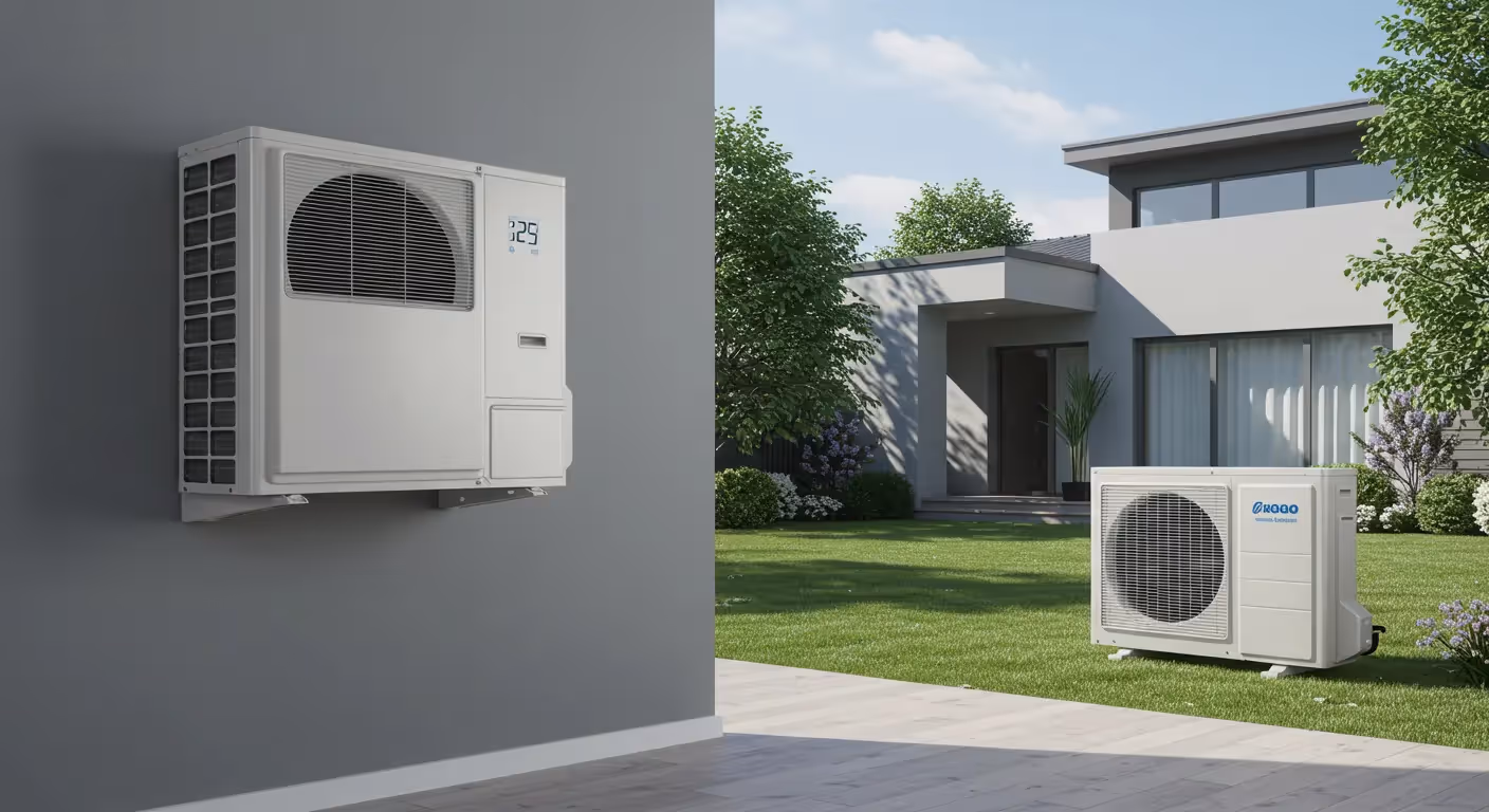 Modern air conditioning units outside a contemporary white house