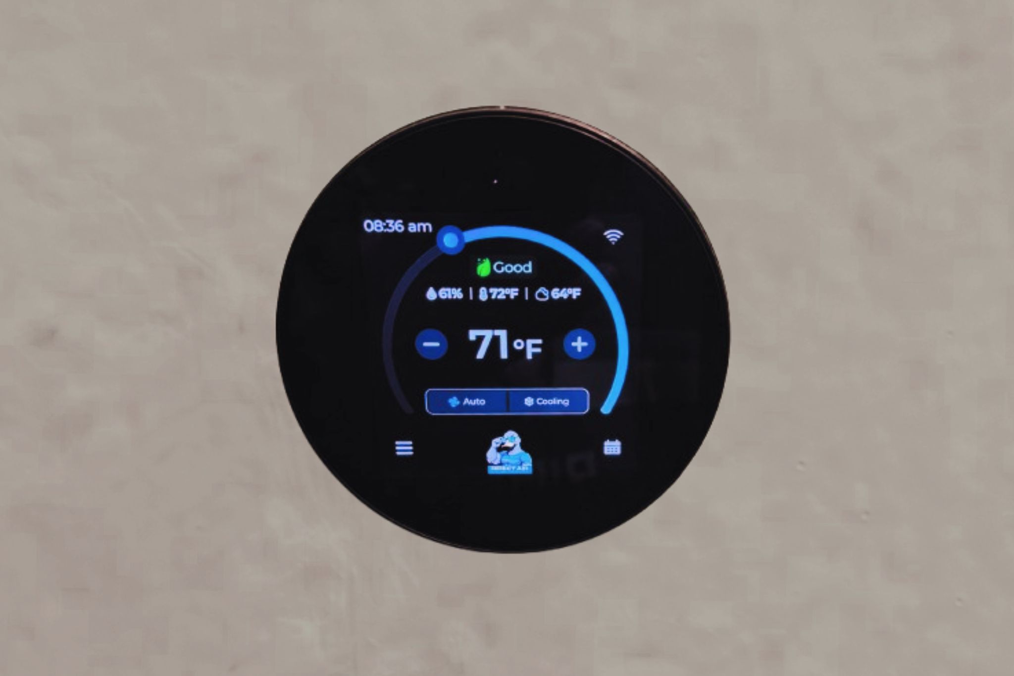 Smart thermostat installed on the wall of an Oklahoma City home