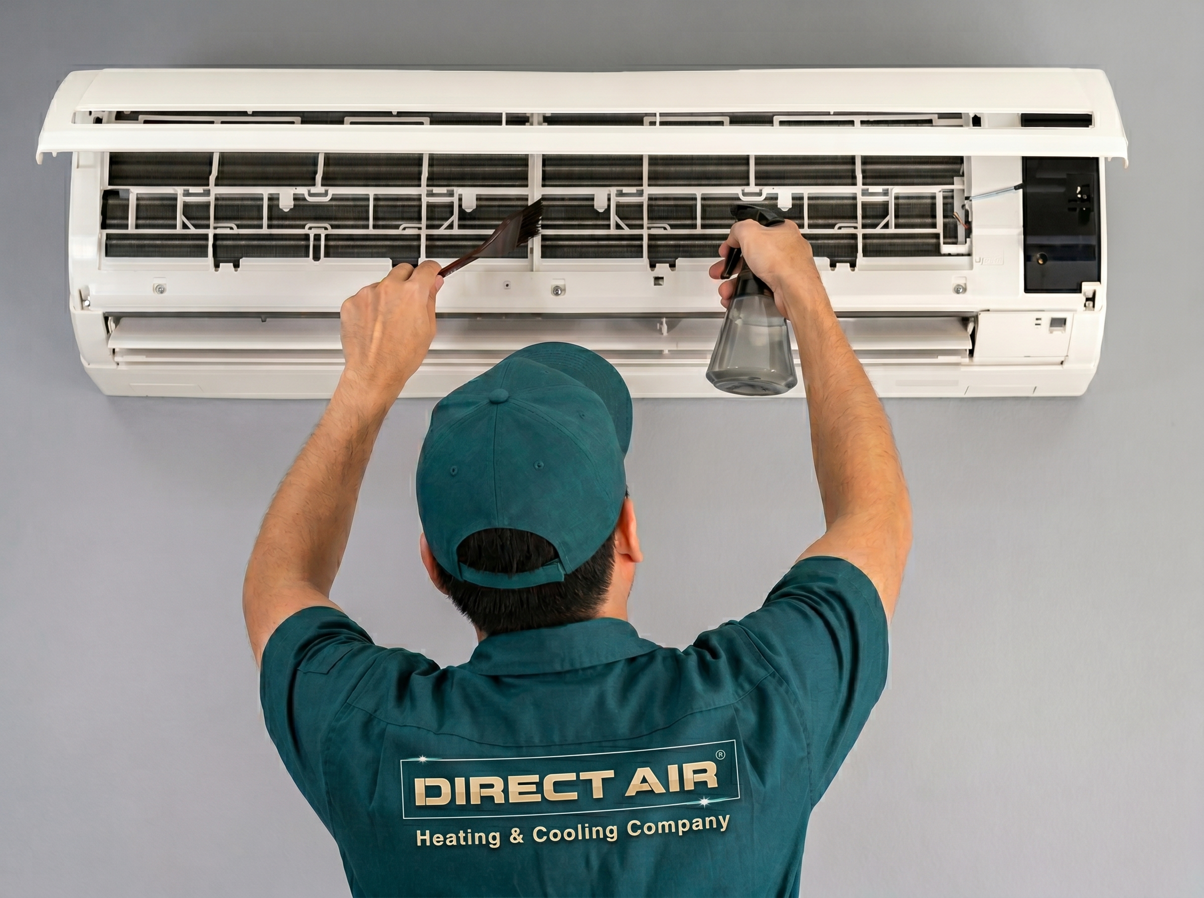 Direct Air technician installing a ductless mini-split in an Oklahoma City home