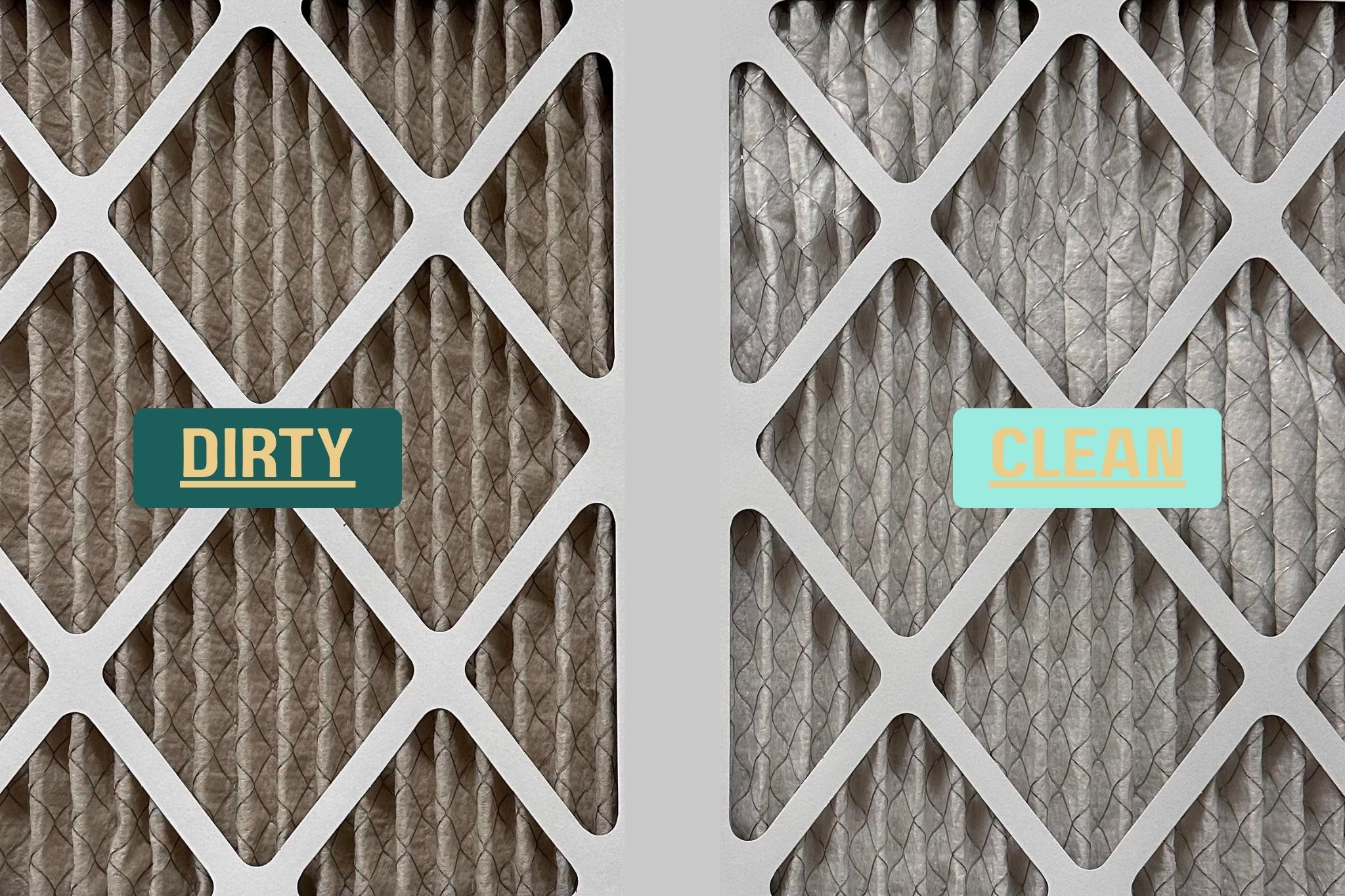 Clean and dirty HVAC air filters side by side in an Oklahoma City home