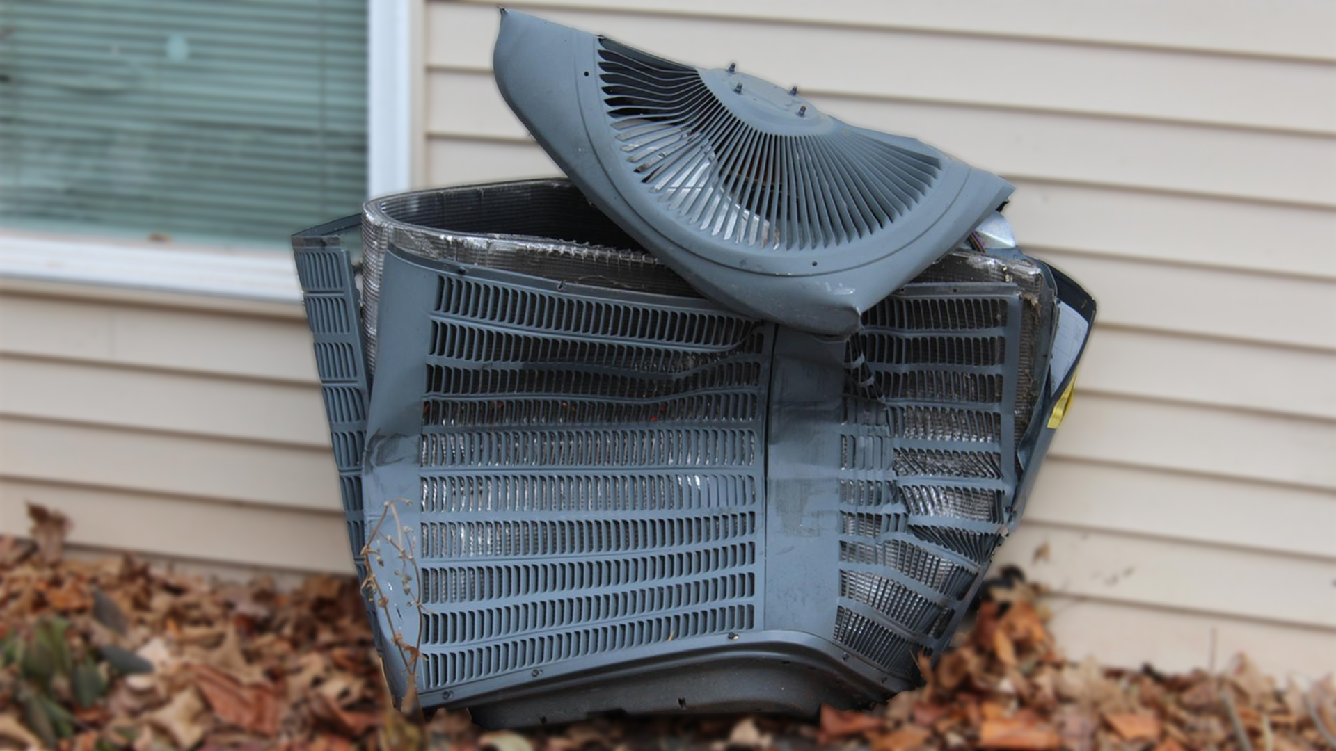 Residential AC outdoor unit after a summer storm in Oklahoma City