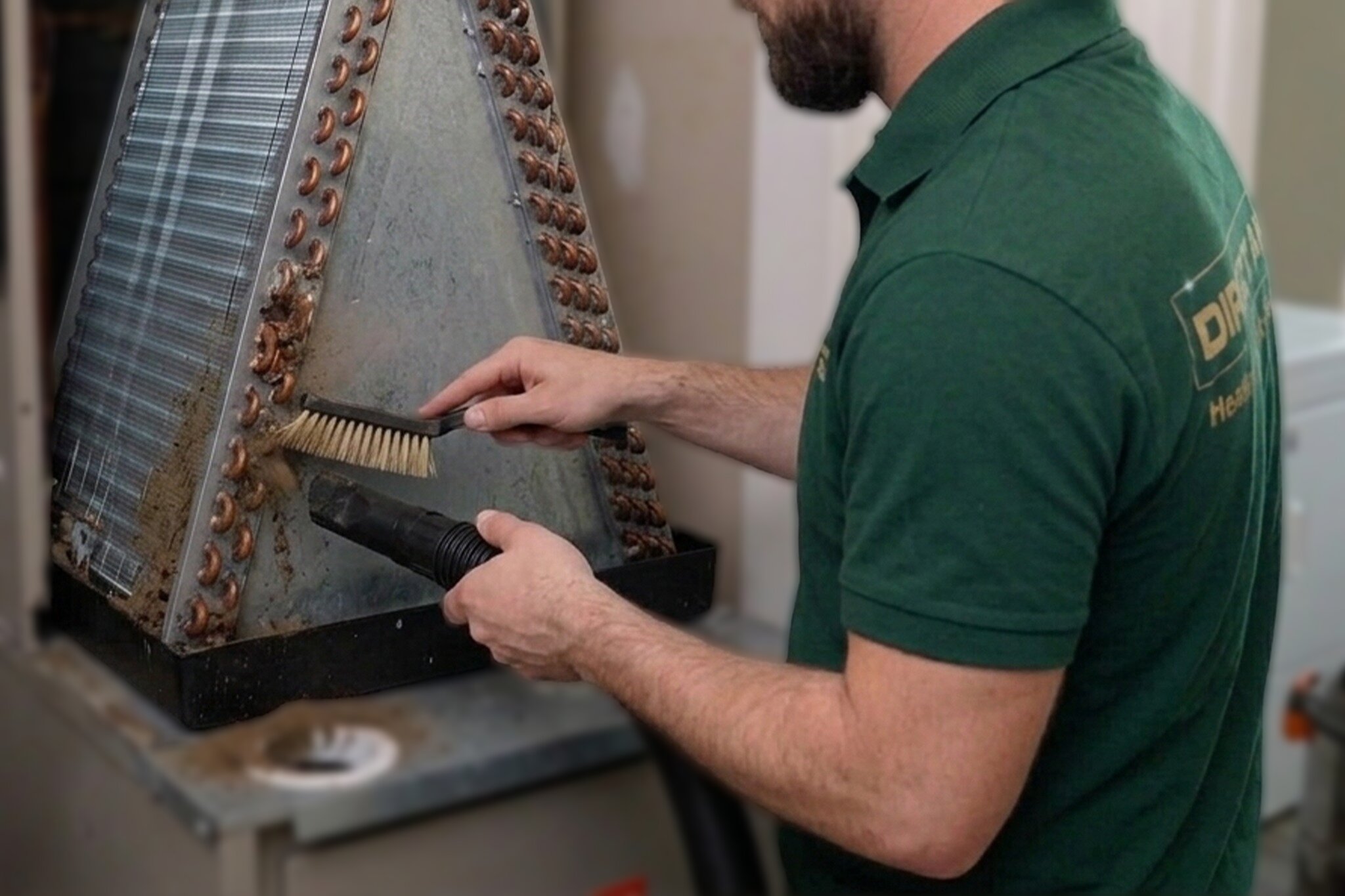 Direct Air technician cleaning an AC evaporator coil in an Oklahoma City home