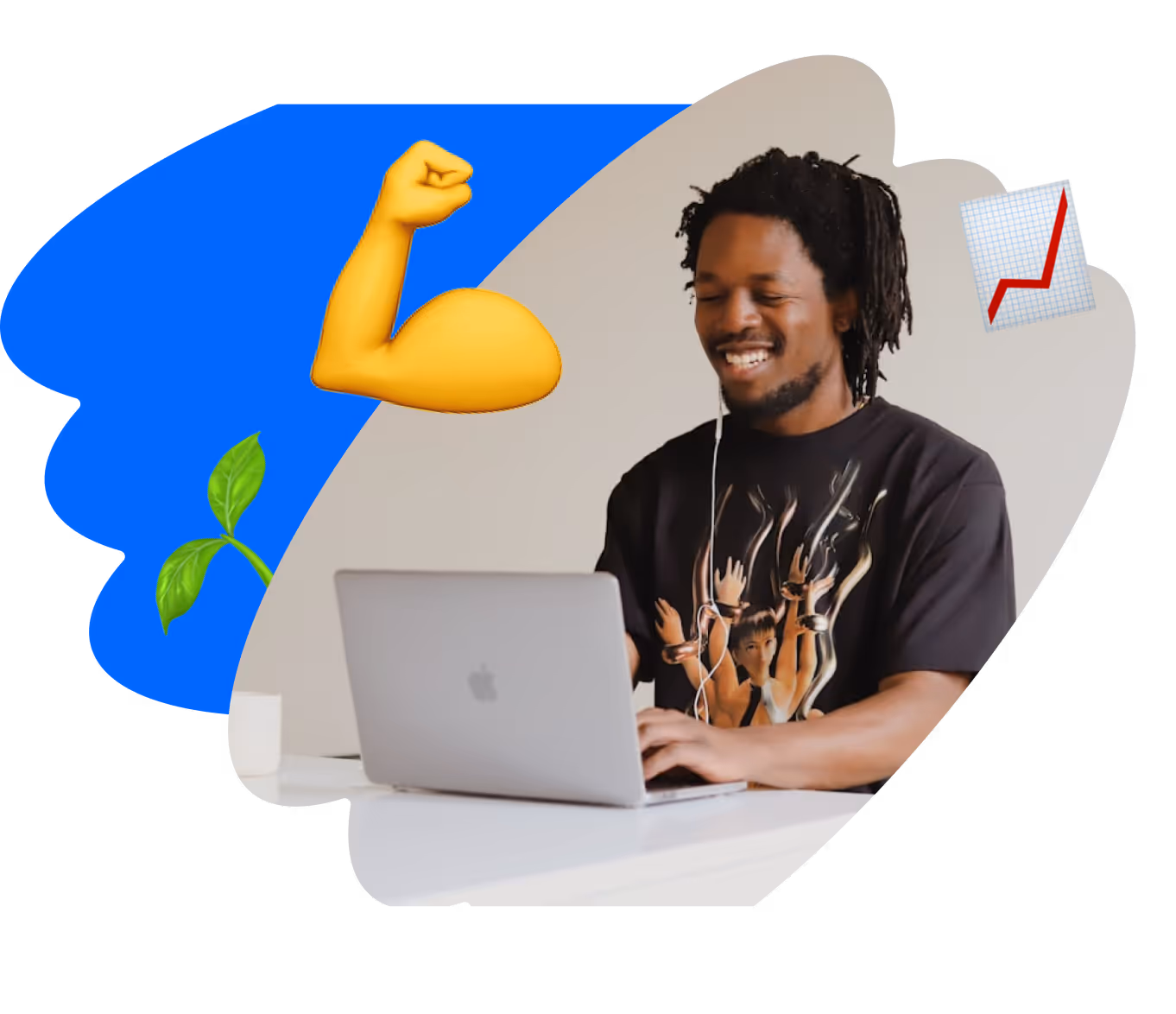Happy man working on his laptop, symbolizing personal growth, content success, and Instagram performance boost with Kicksti.
