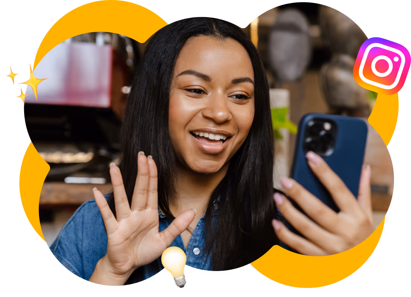 Smiling woman recording herself on smartphone, expressing excitement while using Kicksti to boost her Instagram visibility and engagement.
