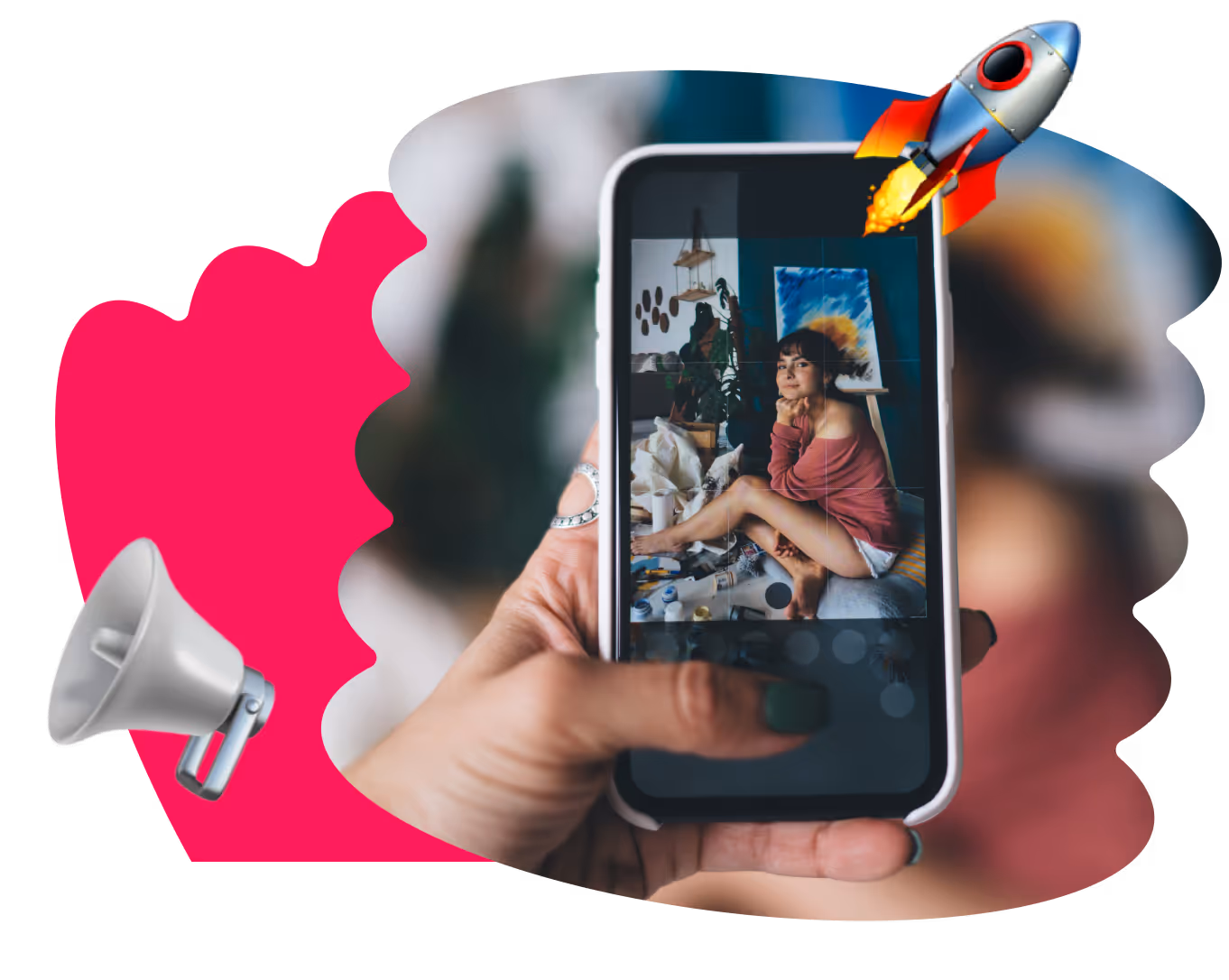 Close-up of a content creator on smartphone screen, symbolizing Kicksti's ability to boost visibility and reach for influencers and artists.