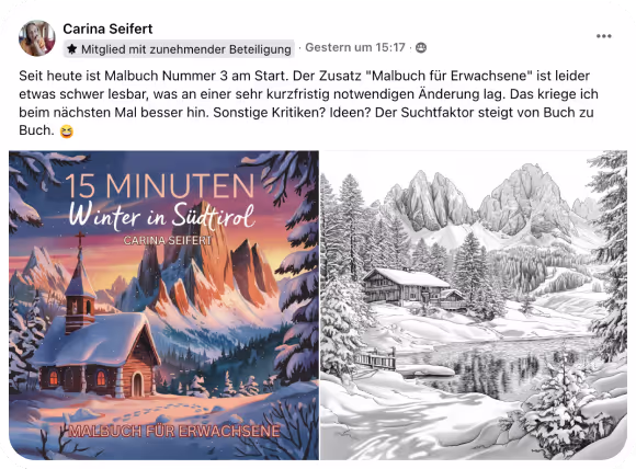 Nomad Publishing Rezension – '15 Minuten Winter in Südtirol', kreatives Malbuch für Erwachsene mit winterlichen Motiven zum Entspannen, Ausmalen und Genießen.