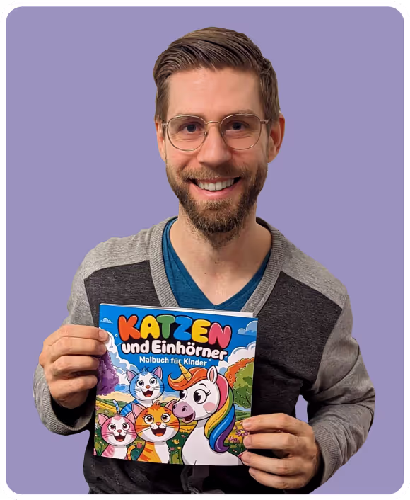 Autor präsentiert Malbuch für Kinder 'Katzen und Einhörner' mit süßen Motiven von Nomad Publishing