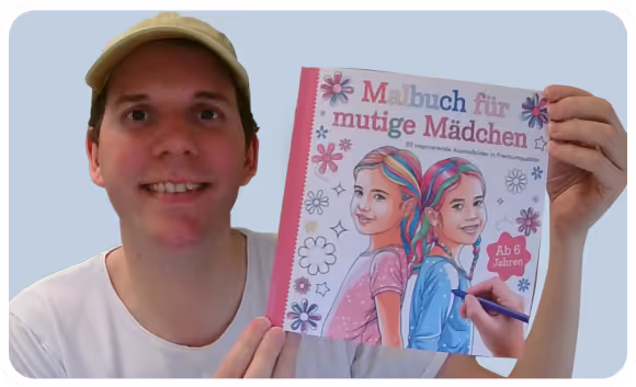 Autor zeigt Malbuch für mutige Mädchen ab 6 Jahren mit inspirierenden Motiven von Nomad Publishing