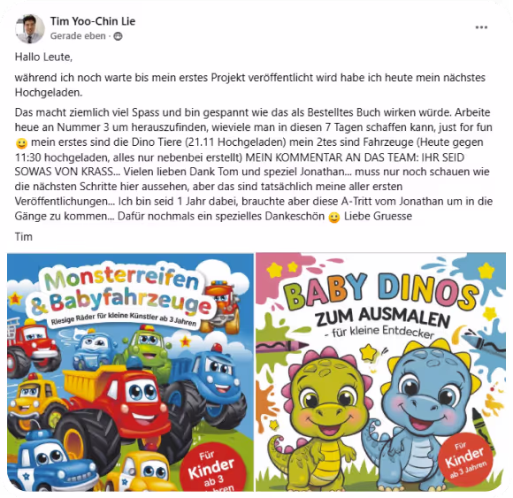 Kinder-Malbücher 'Monsterreifen & Babyfahrzeuge' und 'Baby Dinos' von Tim Yoo-Chin Lie für kleine Künstler ab 3 Jahren“