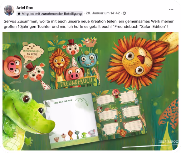 Freundebuch 'Safari Edition' – liebevoll gestaltetes Erinnerungsalbum für Kinder von Ariel Rox mit bunten Tiermotiven