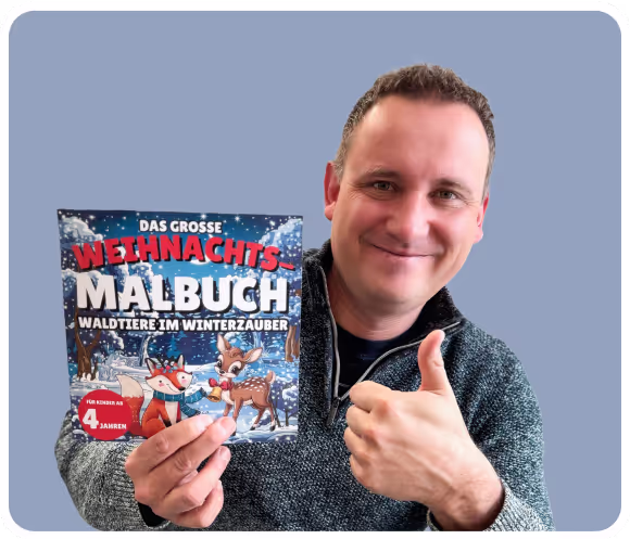 Autor präsentiert das große Weihnachts-Malbuch mit Waldtieren im Winterzauber für Kinder ab 4 Jahren von Nomad Publishing