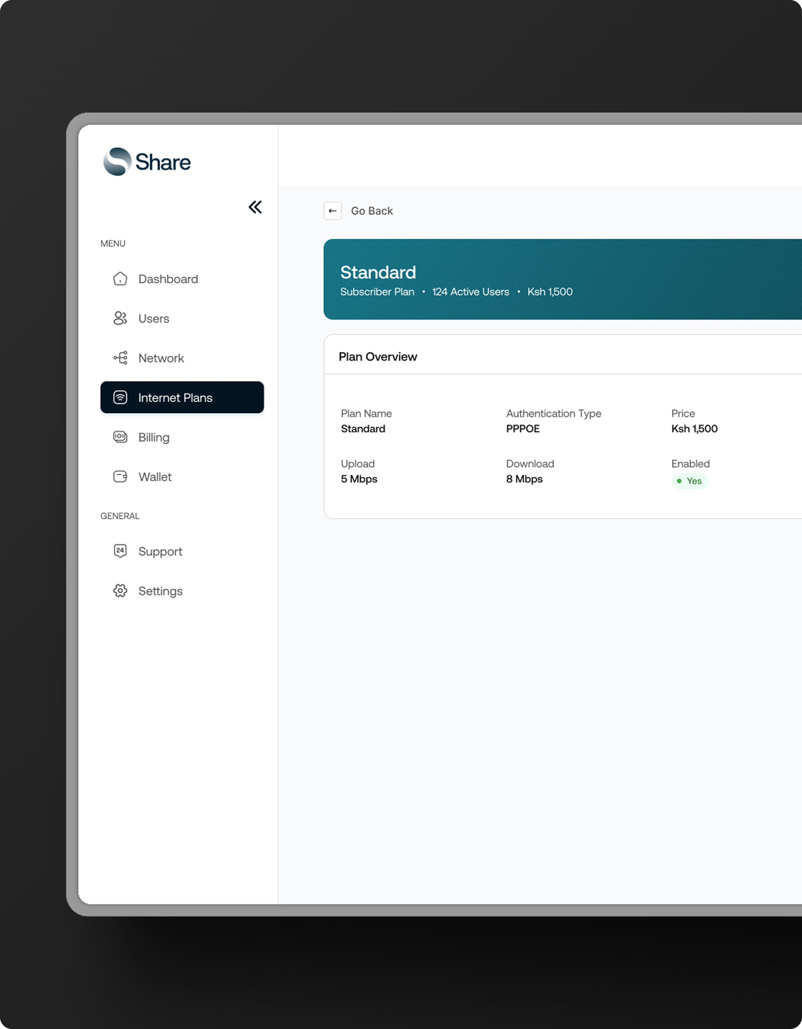 A screenshot of the Share dashboard