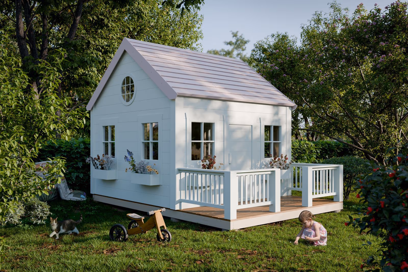 Enchanting Wonderland playhouse for Dubai gardens. Customizable sizes, solid Meranti or Ash wood. 3-year warranty. Transform your child's outdoor play.