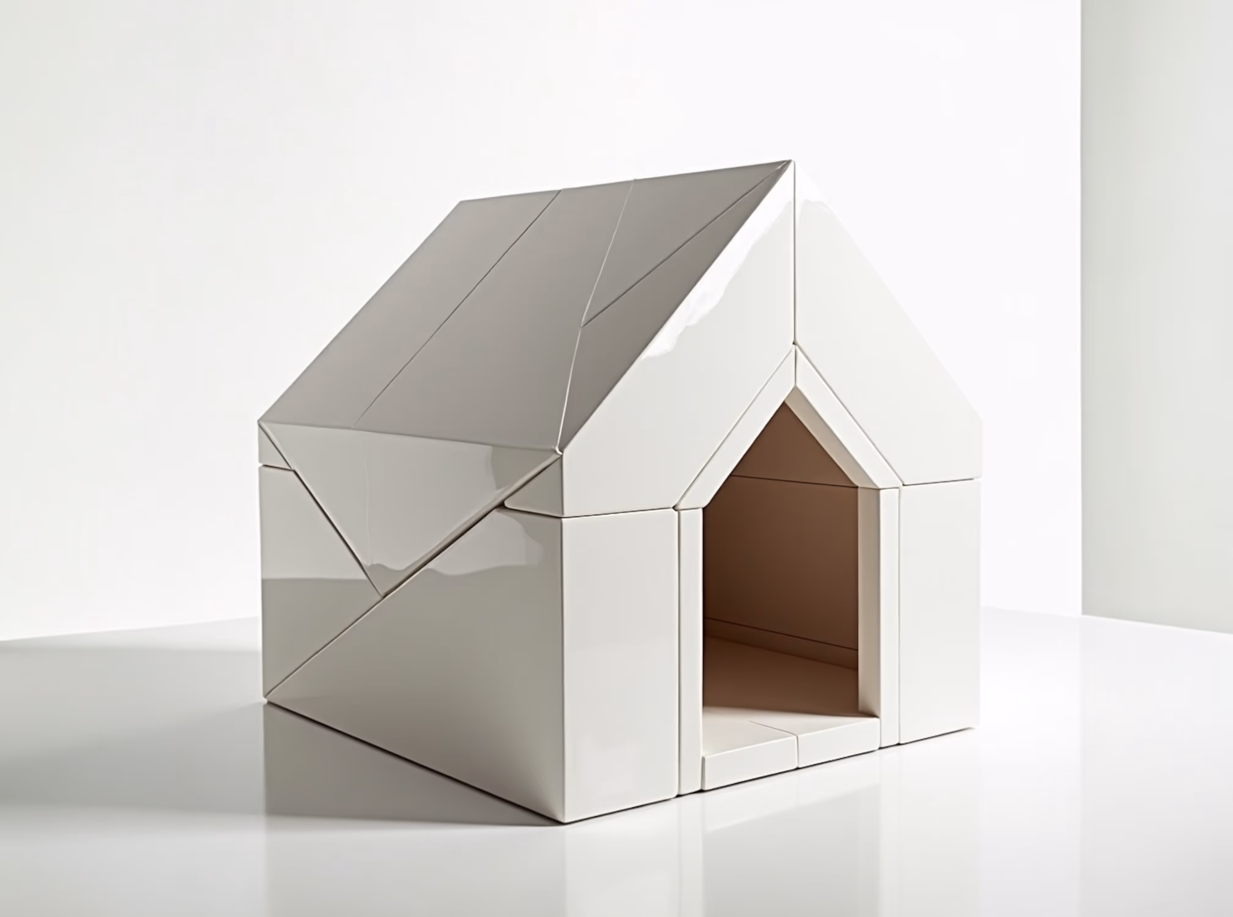 Luxury indoor dog retreat in Meranti or MP wood. S/M or M/L sizes. Blends with Dubai home interiors. Give your dog comfort & style. Free delivery. 