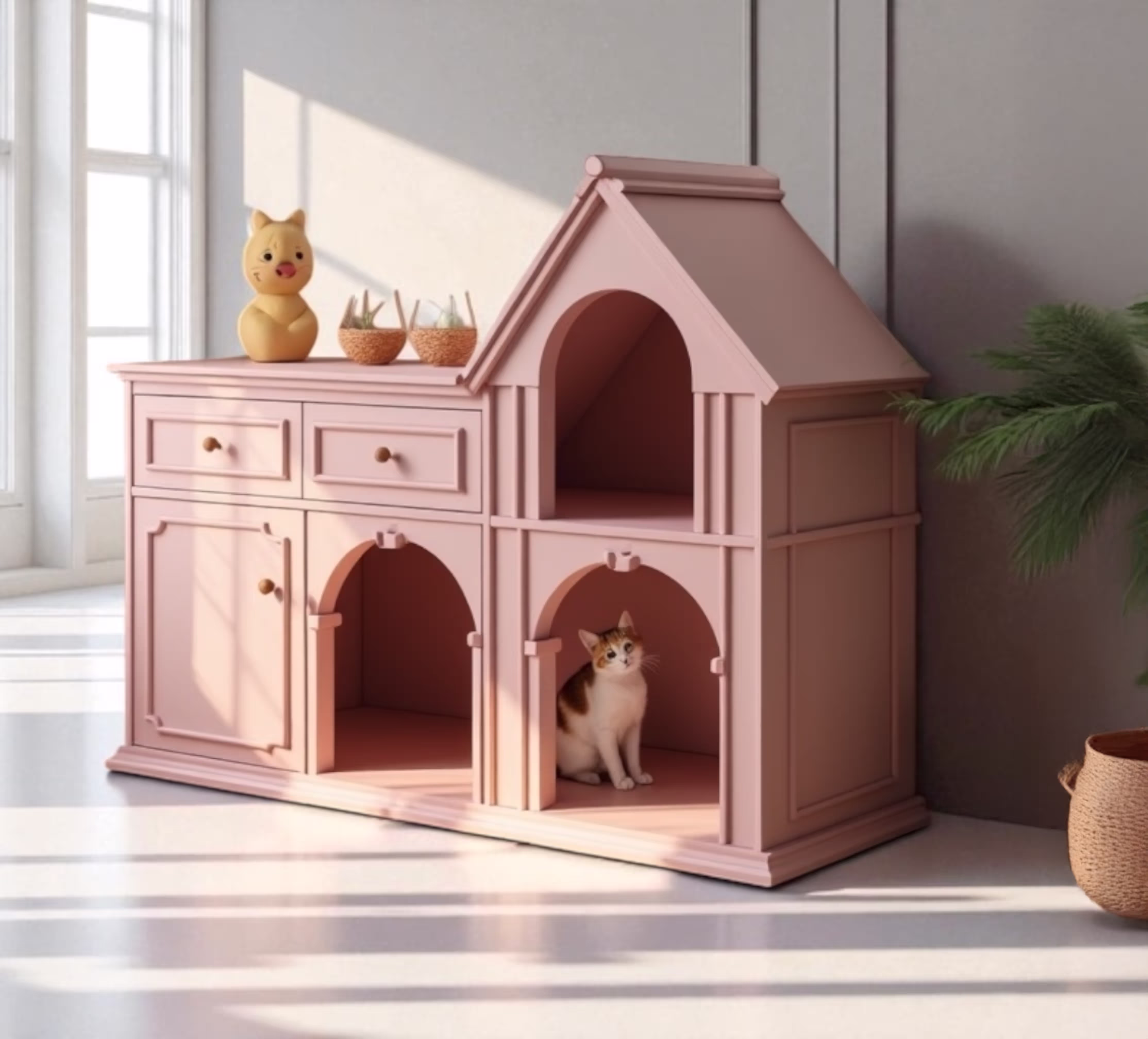 Modern cat sanctuary with customizable sizing. Premium materials, sleek design for Dubai homes. Your feline's perfect retreat. 10-day delivery across UAE.