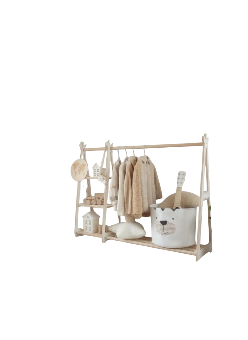 My Little Mansion Tiny Rack—solid wood kids clothing rack, 104.6×80 cm with Dubai delivery and custom sizes. Shop now.