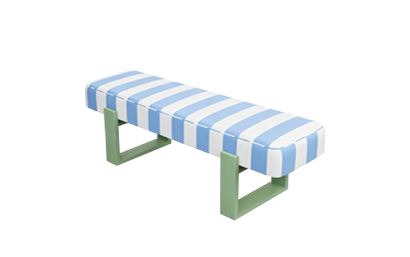 My Little Mansion Striped Bench, solid wood base with striped upholstery for Dubai homes, 140×50×40 cm. Shop now.