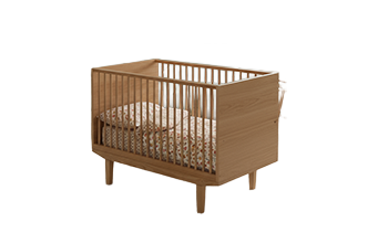My Little Mansion wooden crib for UAE nurseries—solid natural wood, 136×76.5×86 cm, calm modern design with custom sizes. Shop now.