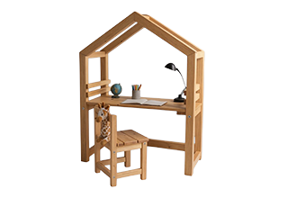 My Little Mansion house-shaped kids study desk in pine wood, 110×60×120 cm, made for Dubai homes. Custom colors and sizes available. Shop now.