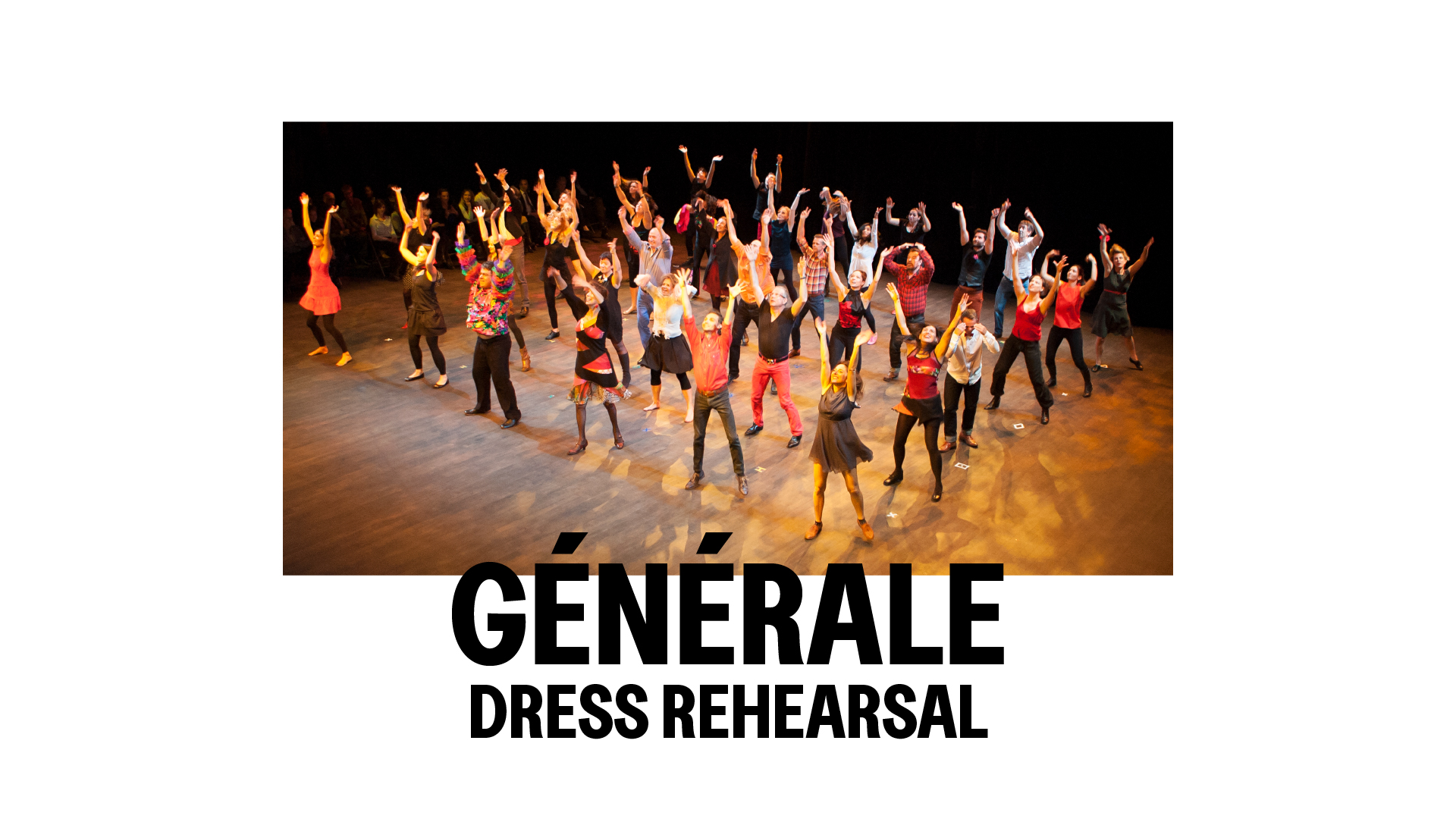 Groupe de danseurs amateurs interprètent le Grand Continental à l'occasion d'un événement bénéfice de la compagnie. Un texte au bas de l'image mentionne "Générale - Dress Rehearsal".