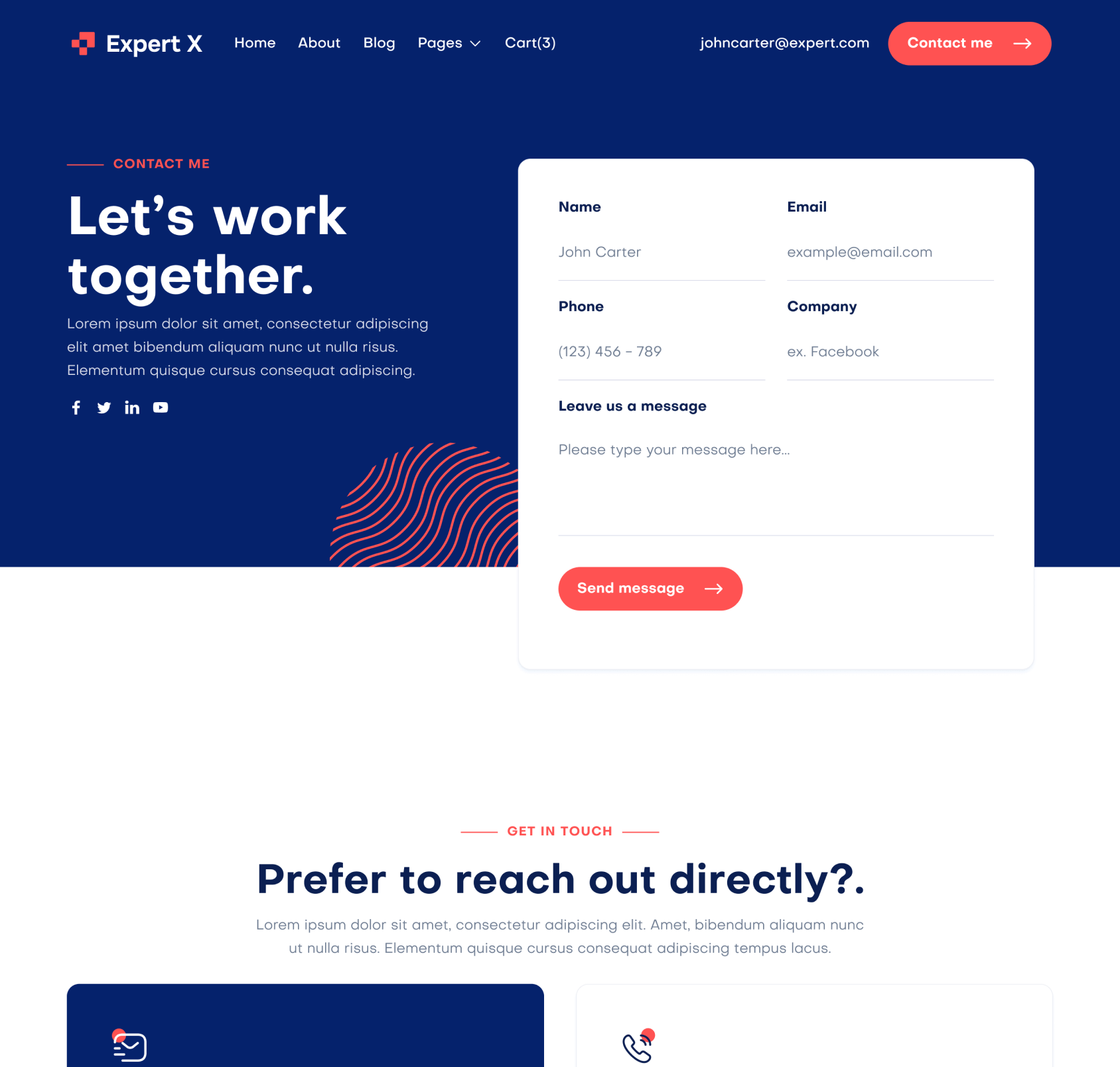 Expert X - Contact V1 Top Page - Business Coach Webflow Template
