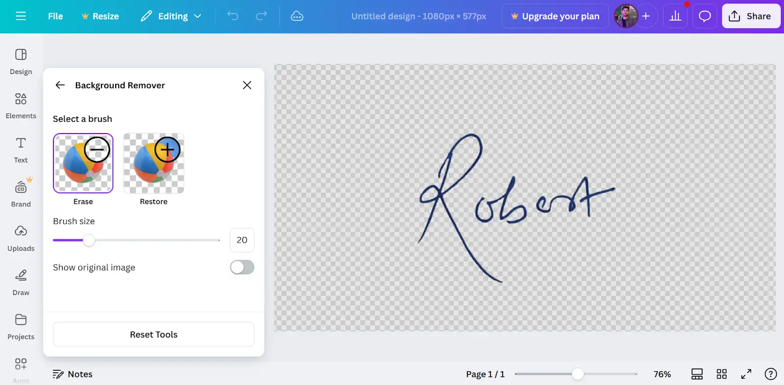 Remove Signature Background using canva