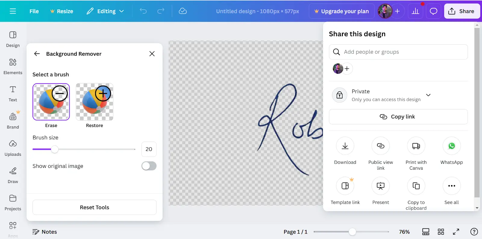 Remove Signature Background using canva