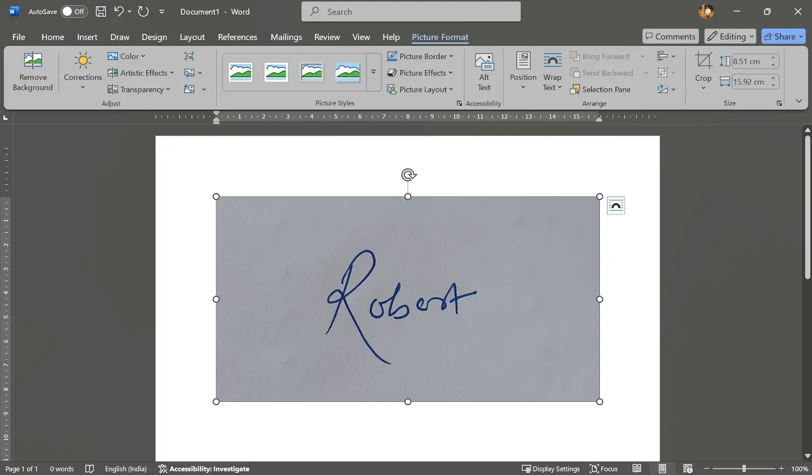 Remove Signature Background using MS Word