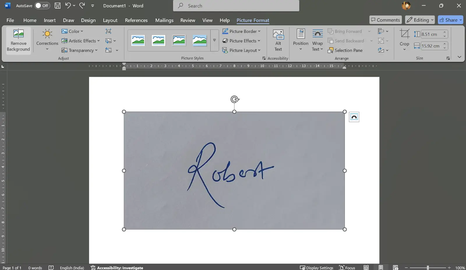 Remove Signature Background using MS Word