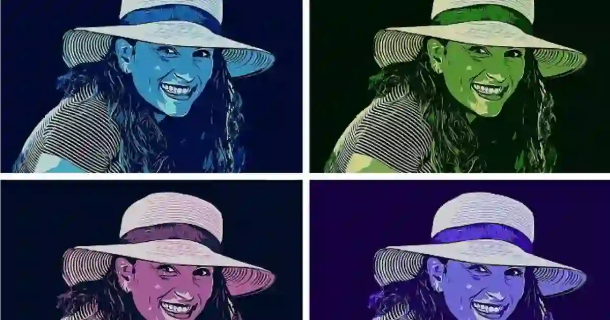 Portrait photo recolored in four different color palettes to show online image recoloring results