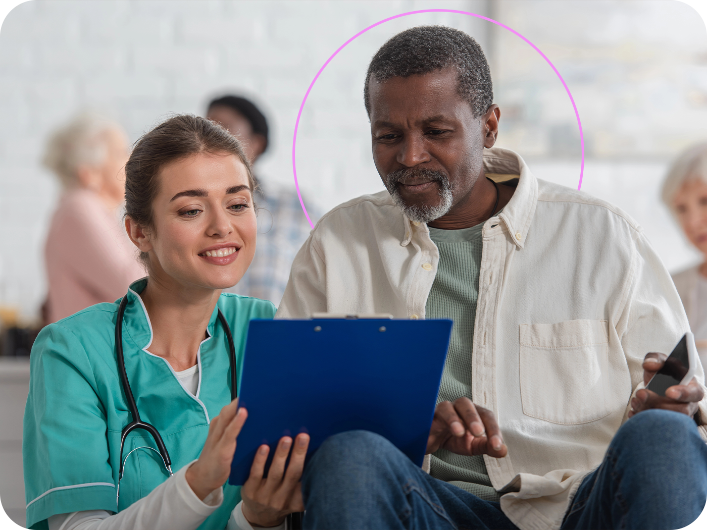A woman looking at her phone