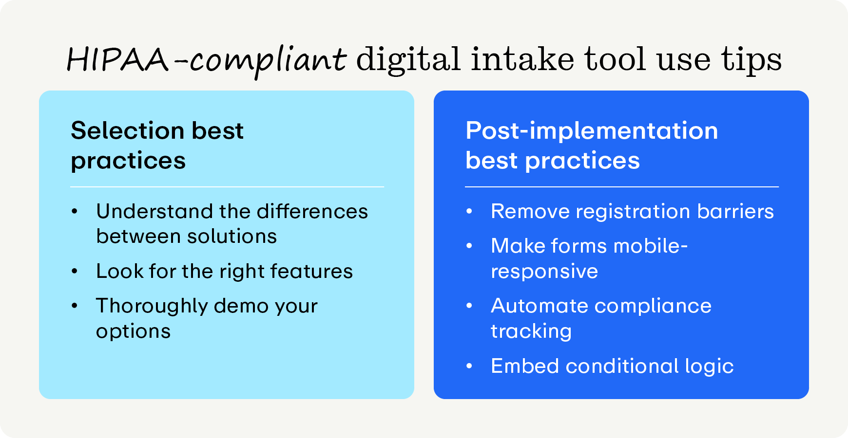 HIPAA-compliant digital intake tool tips, as explained below