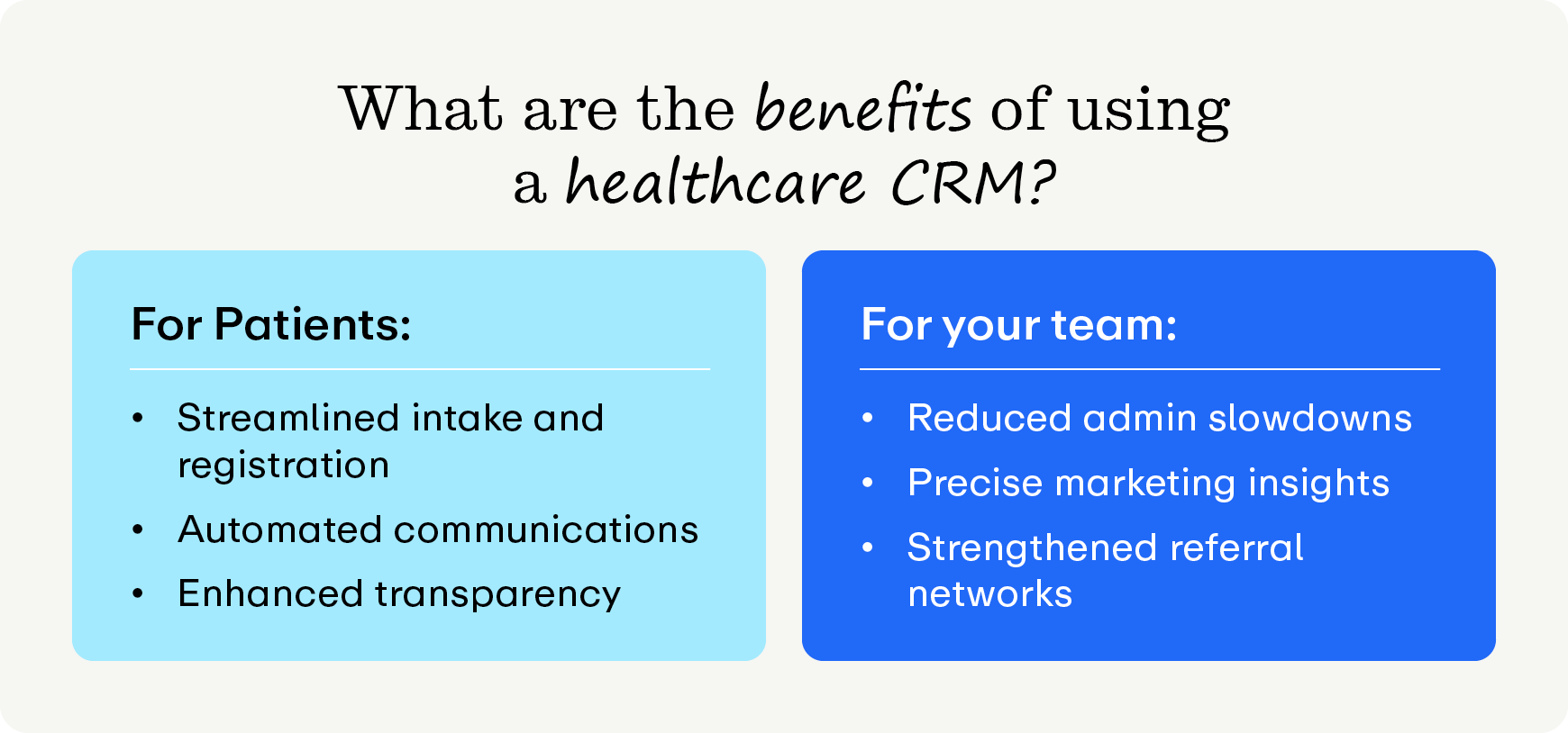 The benefits of using a healthcare CRM, as explained below