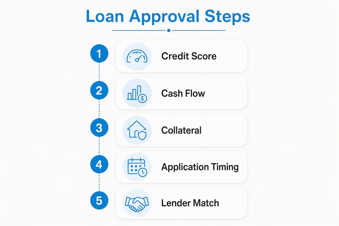 Vertical flow infographic showing steps to loan approval