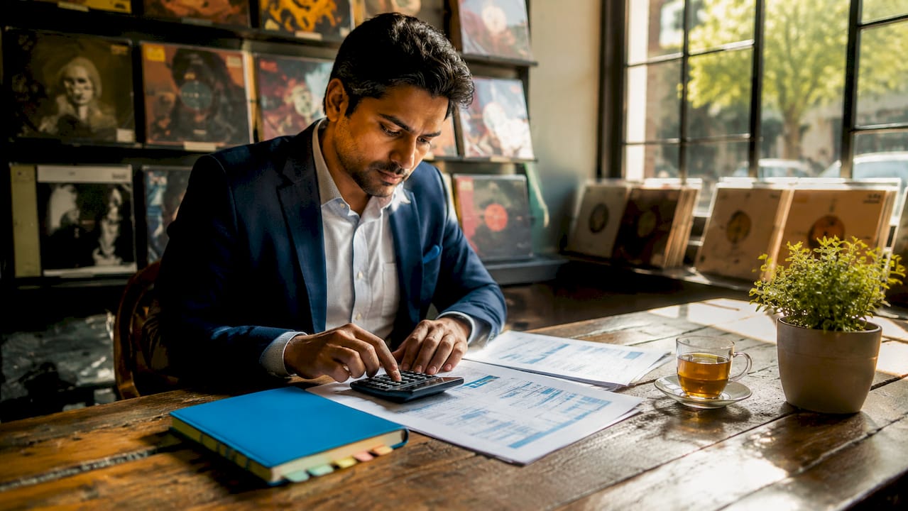 Hands calculating business funding options