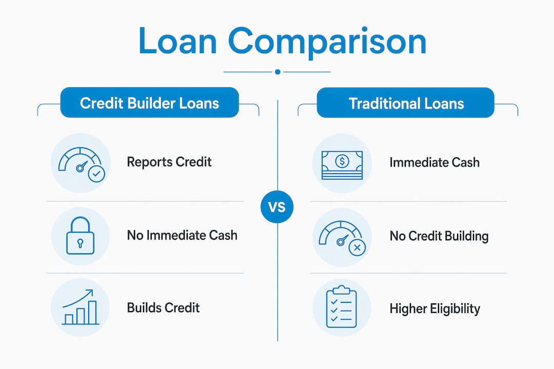 Infographic comparing credit builder and traditional loans