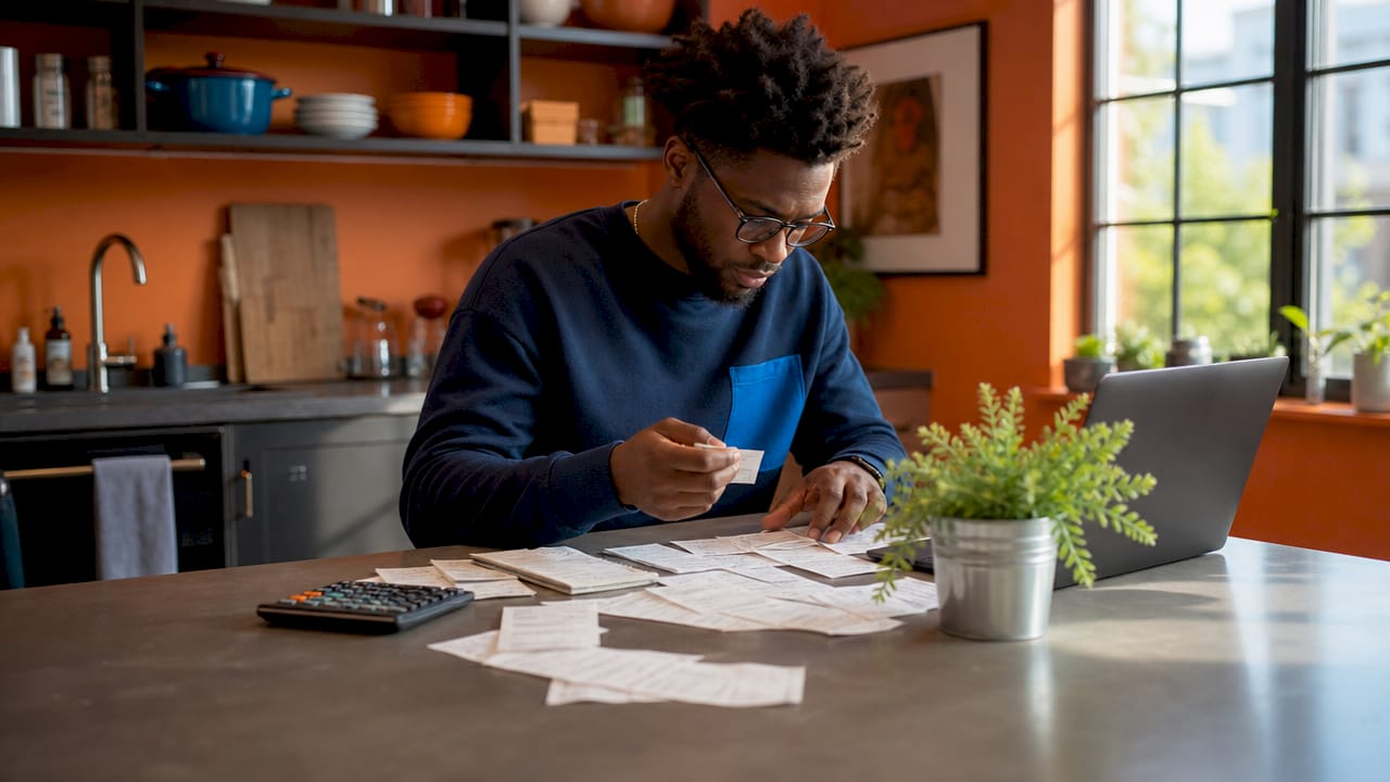 Business owner organizing loan paperwork