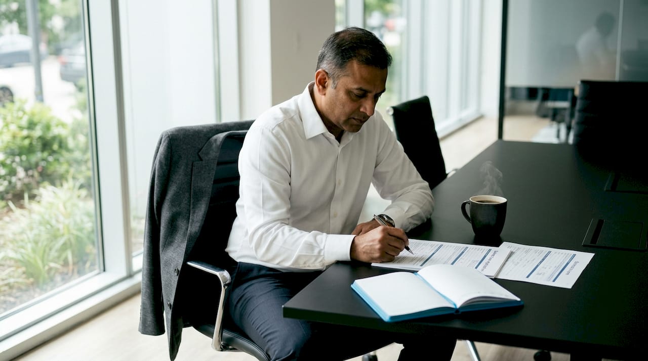 Hands marking business loan application form