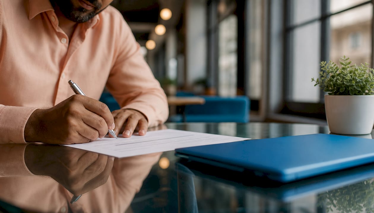 Hands signing convertible note agreement