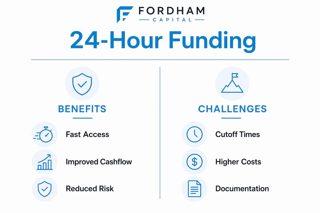 Infographic comparing benefits and challenges of 24-hour funding