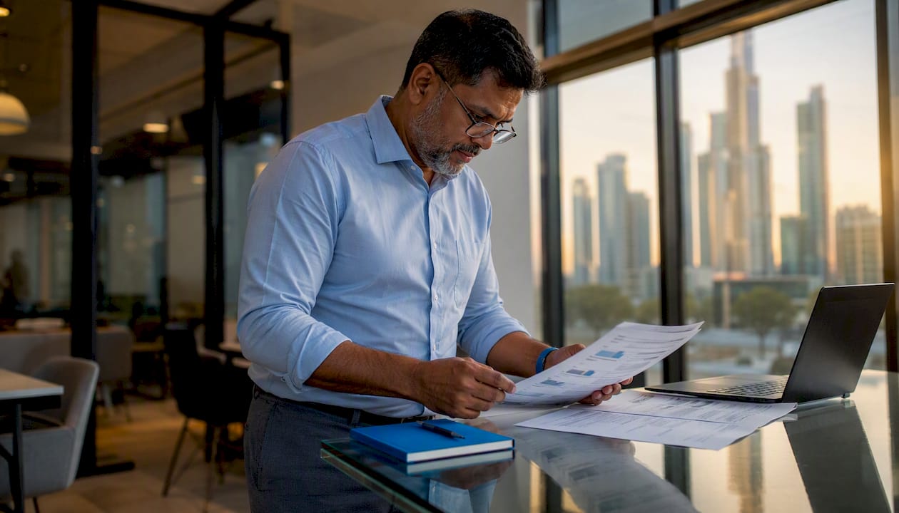 Loan officer reviewing financial documents