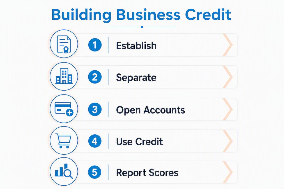 Infographic illustrating steps to build business credit