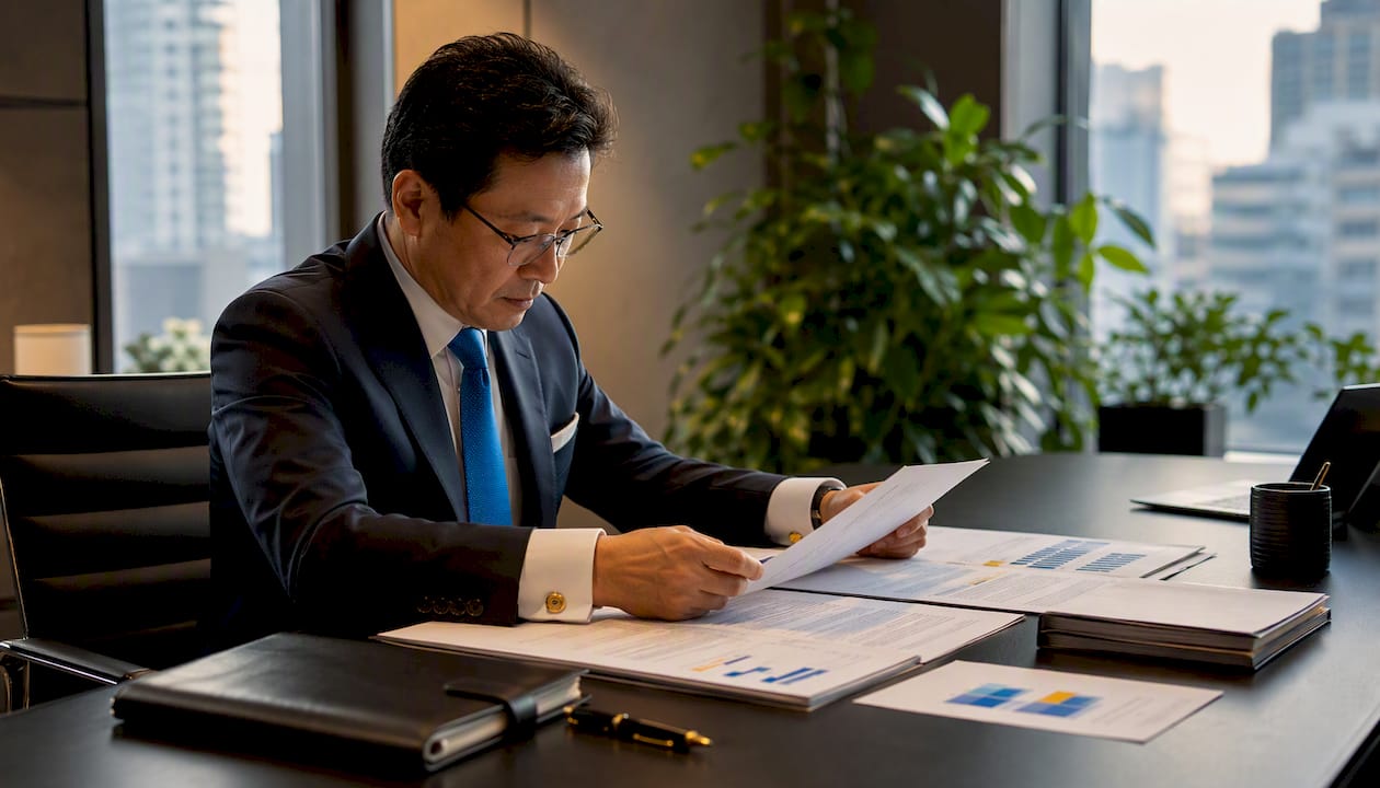 Close-up of entrepreneur organizing loan application documents