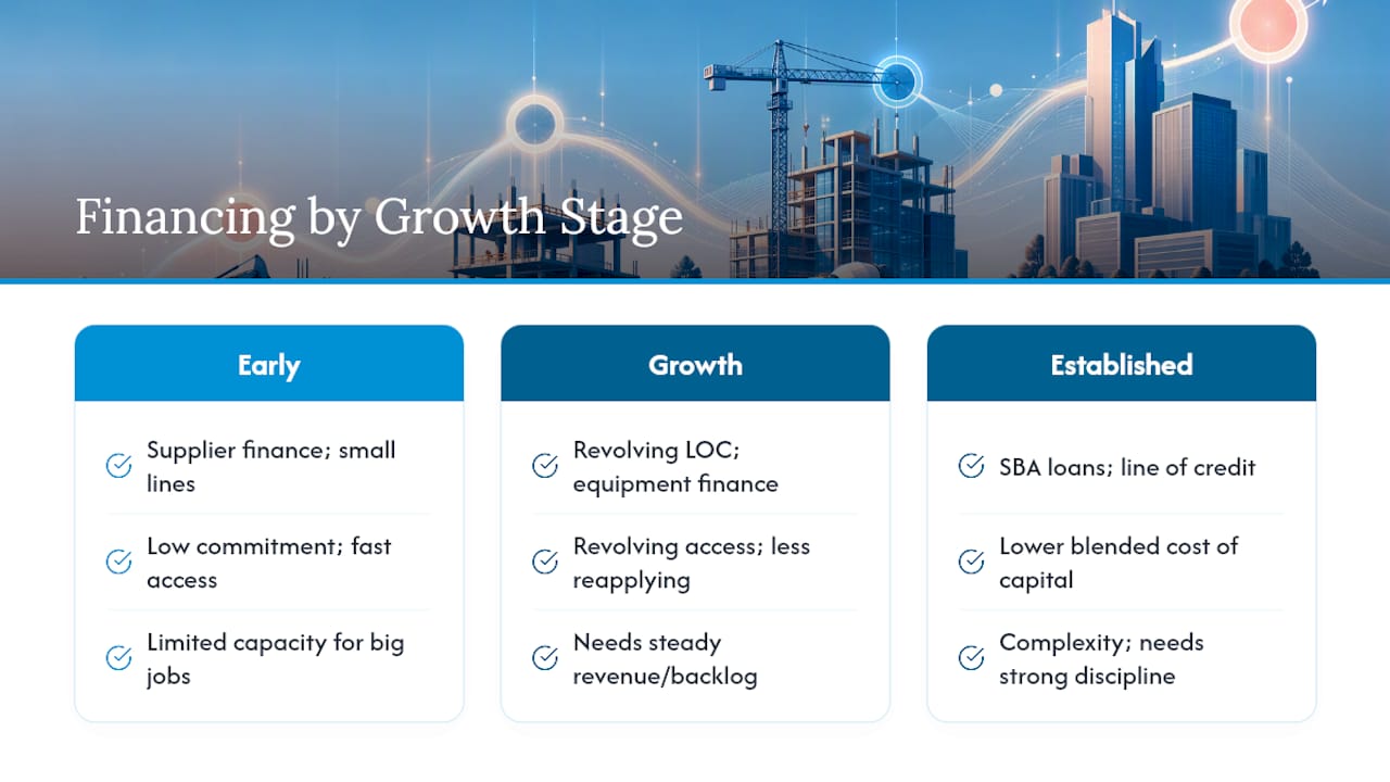 Diagram of construction financing by business growth stage